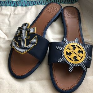 Tory Burch Maritime Leather Flat slide Sandals
